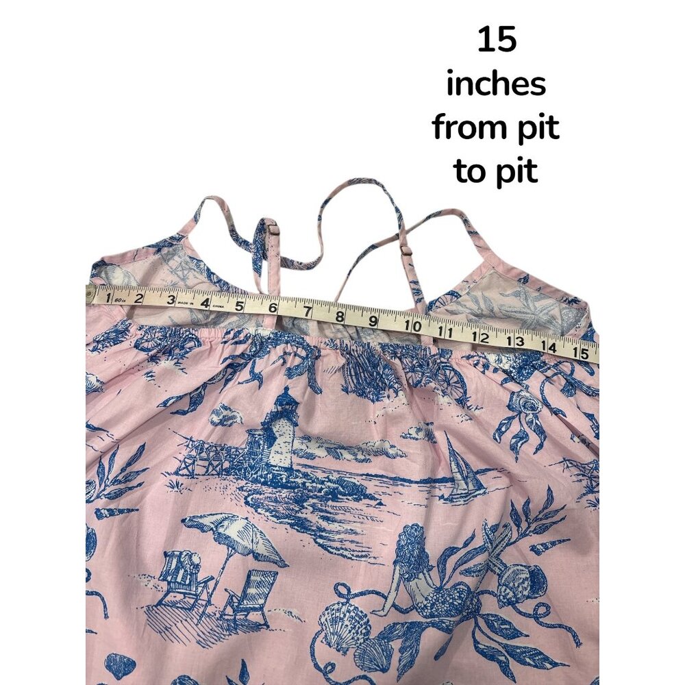 Printfresh Organic Cotton Mermaid Toile Cami Tank Top Pink Blue Size M - Picture 7 of 8